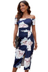 Print Off Shoulder Slit Bodycon Midi Dress